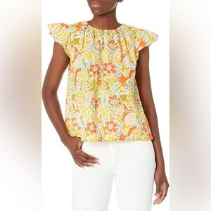 Velvet by Graham & Spencer 100% Cotton Floral Blouse – Yellow & Orange, XS